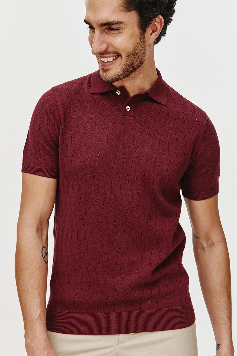 POLO DZIANINOWE HOLE BORDOWE