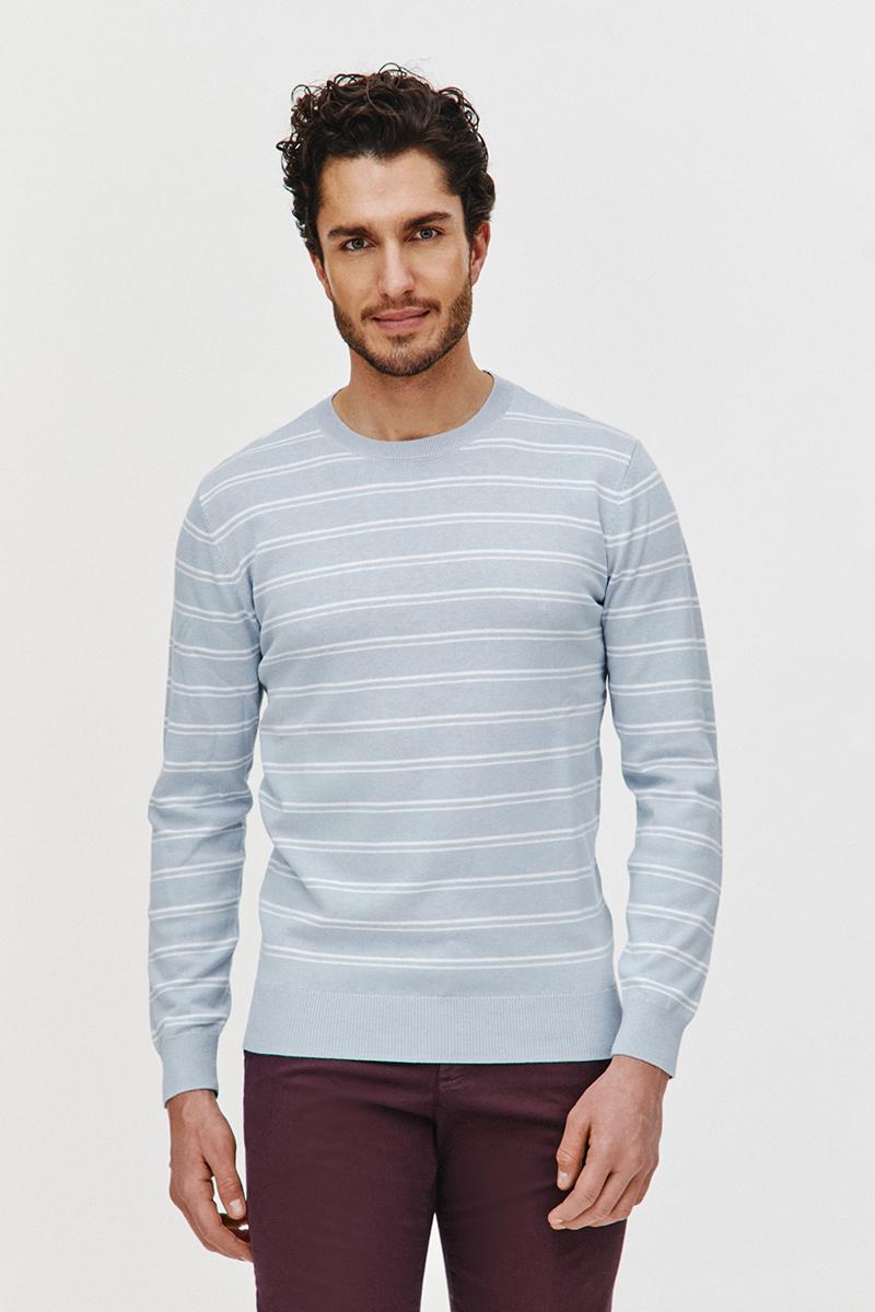 SWETER STOR BŁĘKITNY W BIAŁE PASKI