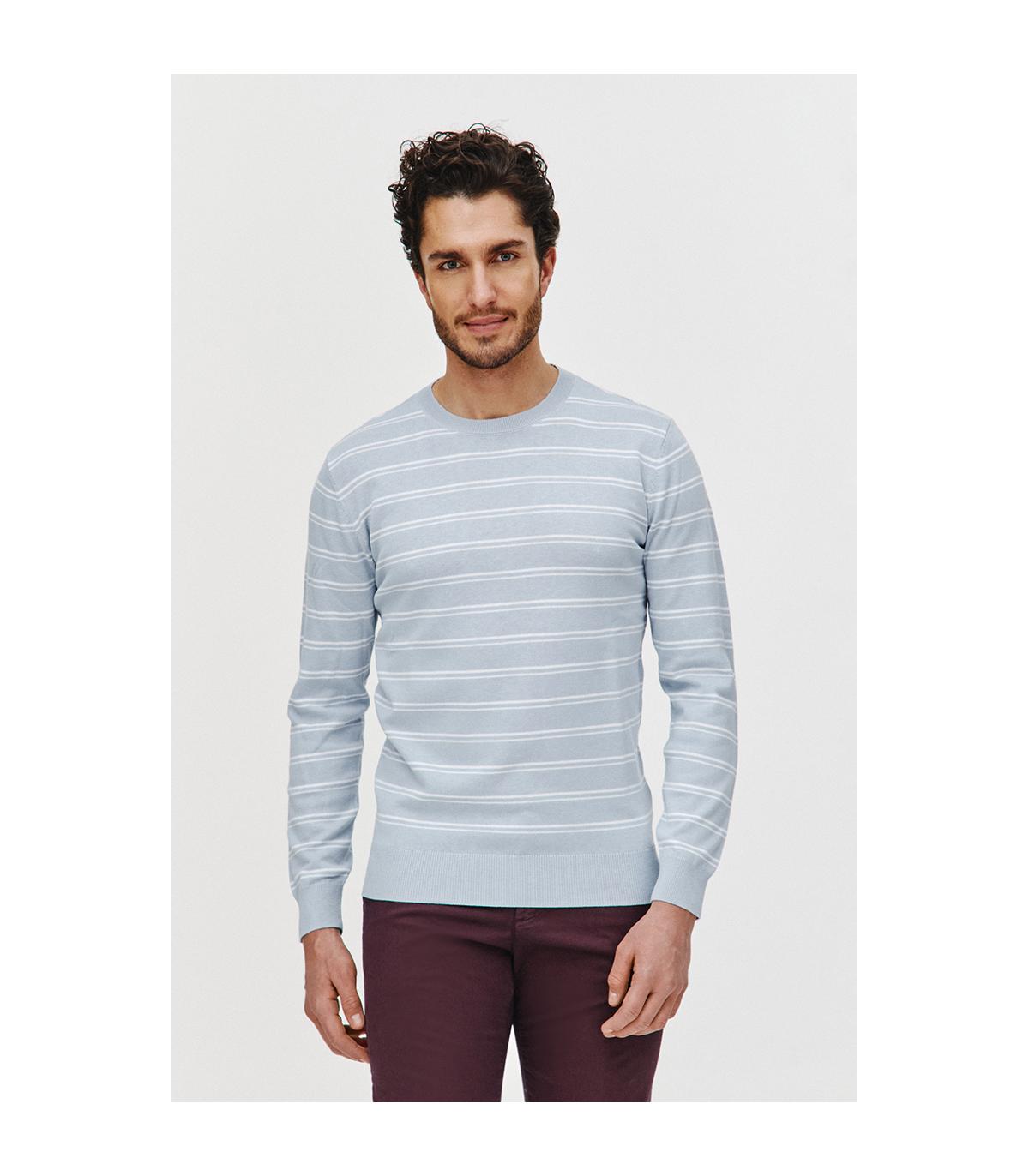 SWETER STOR BŁĘKITNY W BIAŁE PASKI