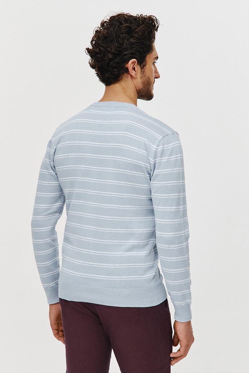 SWETER STOR BŁĘKITNY W BIAŁE PASKI