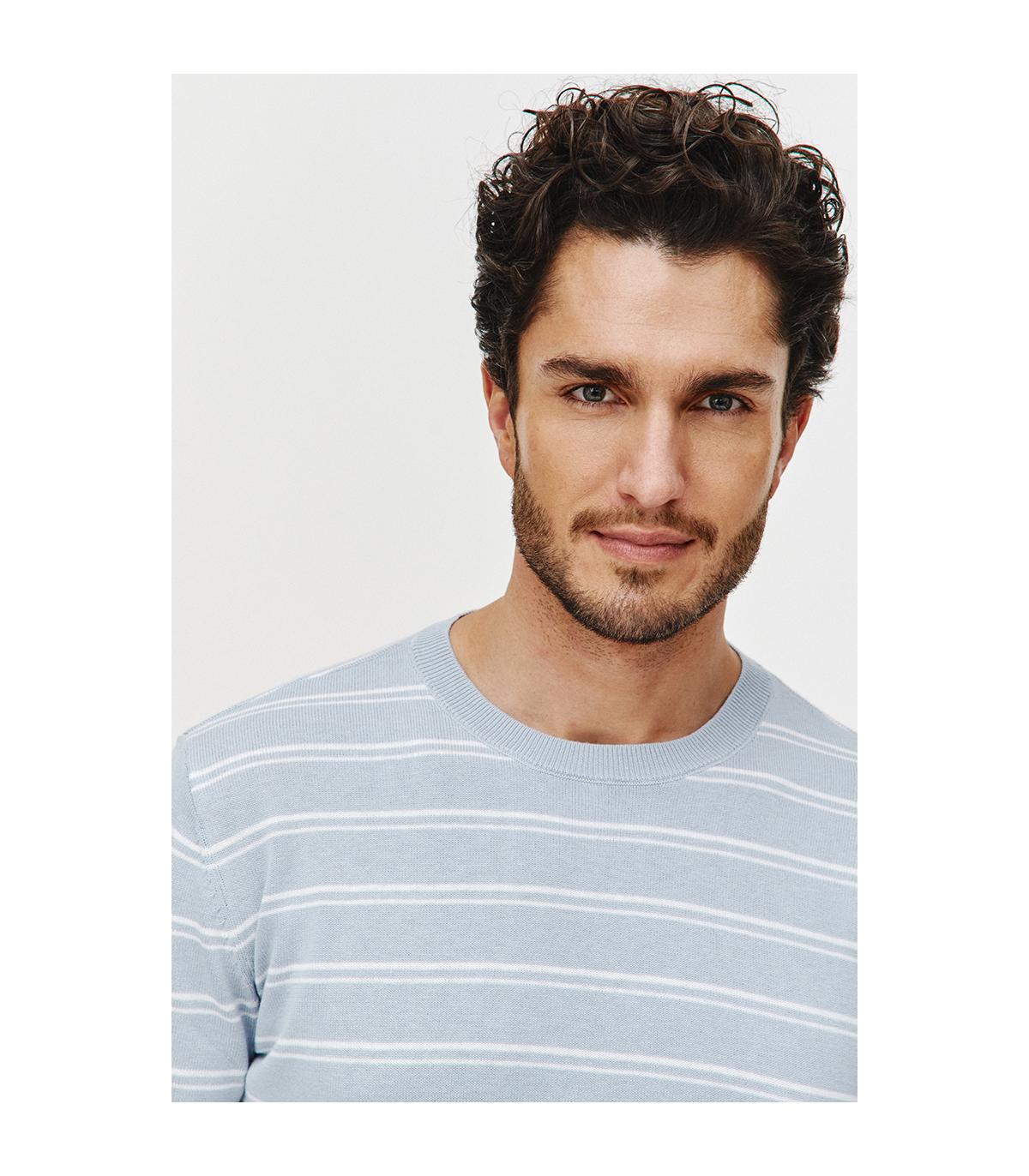 SWETER STOR BŁĘKITNY W BIAŁE PASKI