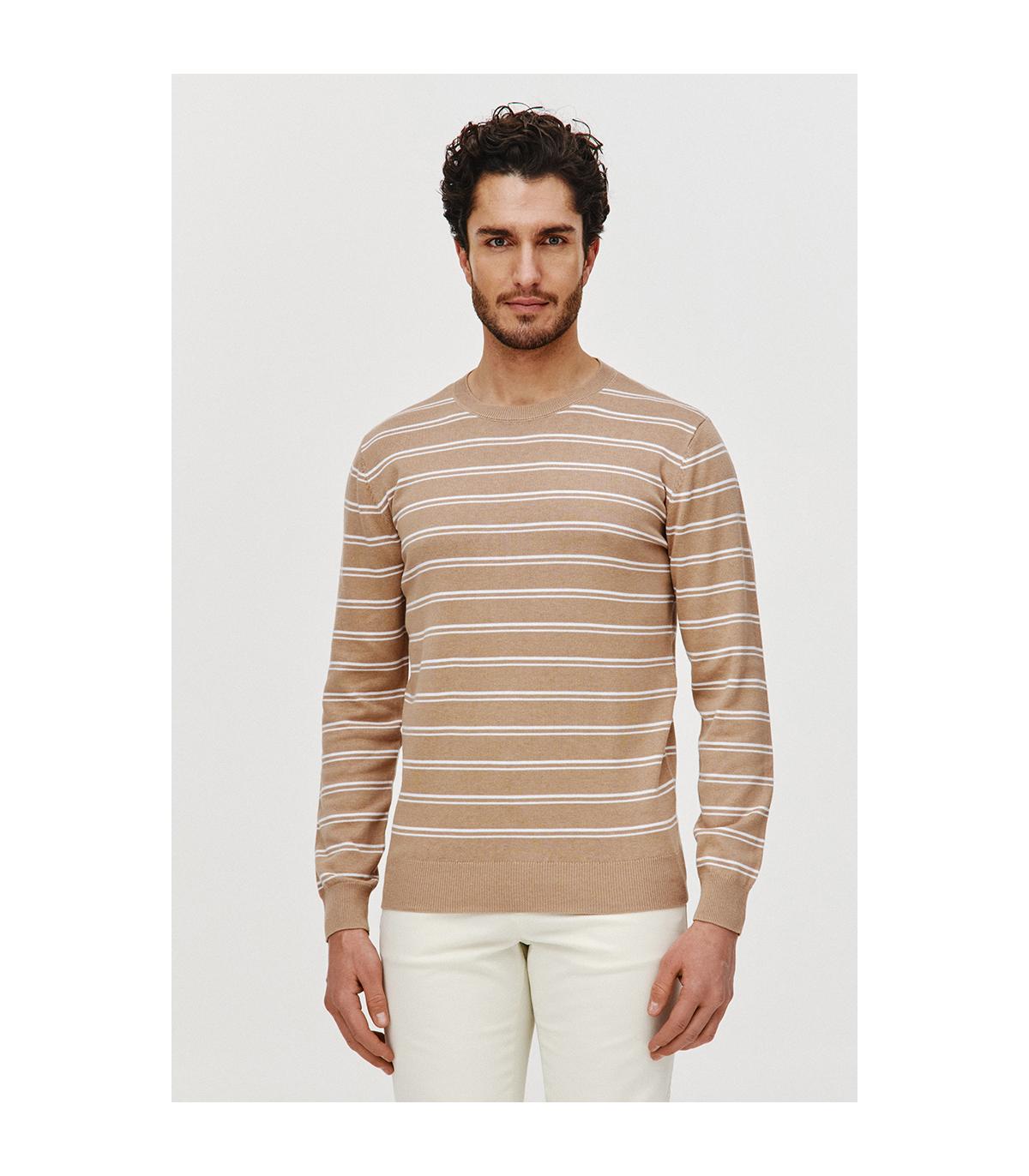 SWETER STOR BEŻOWY W BIAŁE PASKI