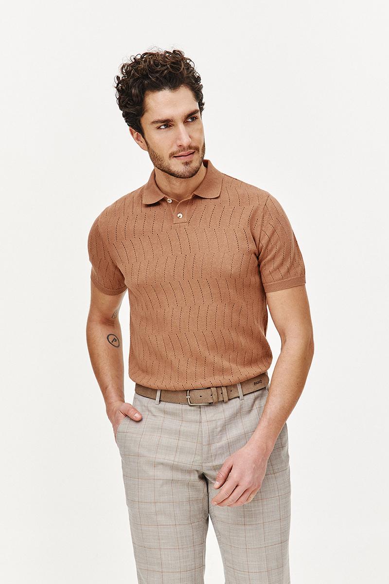 POLO DZIANINOWE HOLE CIEMNY BEŻ