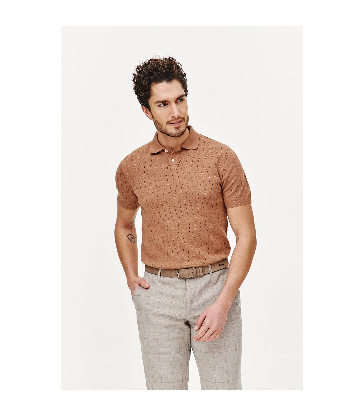 POLO DZIANINOWE HOLE CIEMNY BEŻ