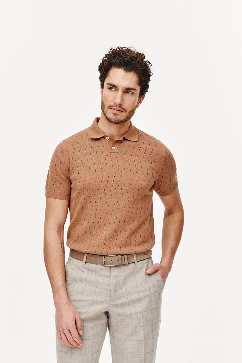 POLO DZIANINOWE HOLE CIEMNY BEŻ