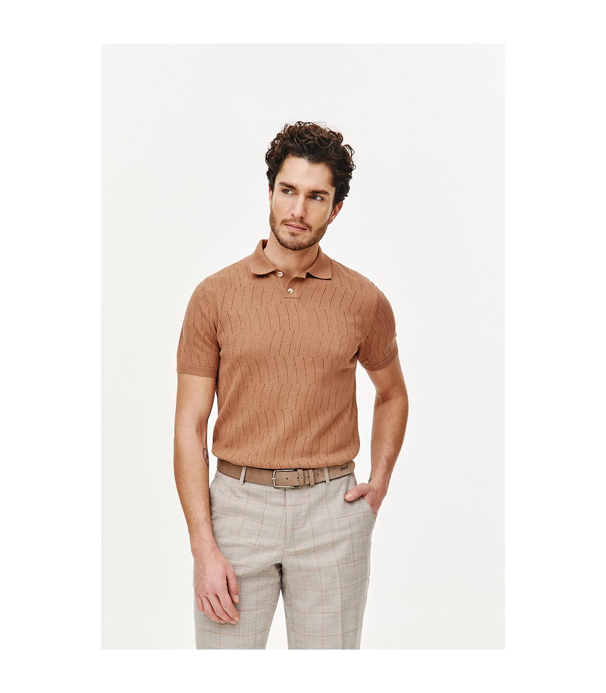 POLO DZIANINOWE HOLE CIEMNY BEŻ