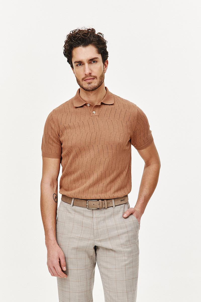 POLO DZIANINOWE HOLE CIEMNY BEŻ