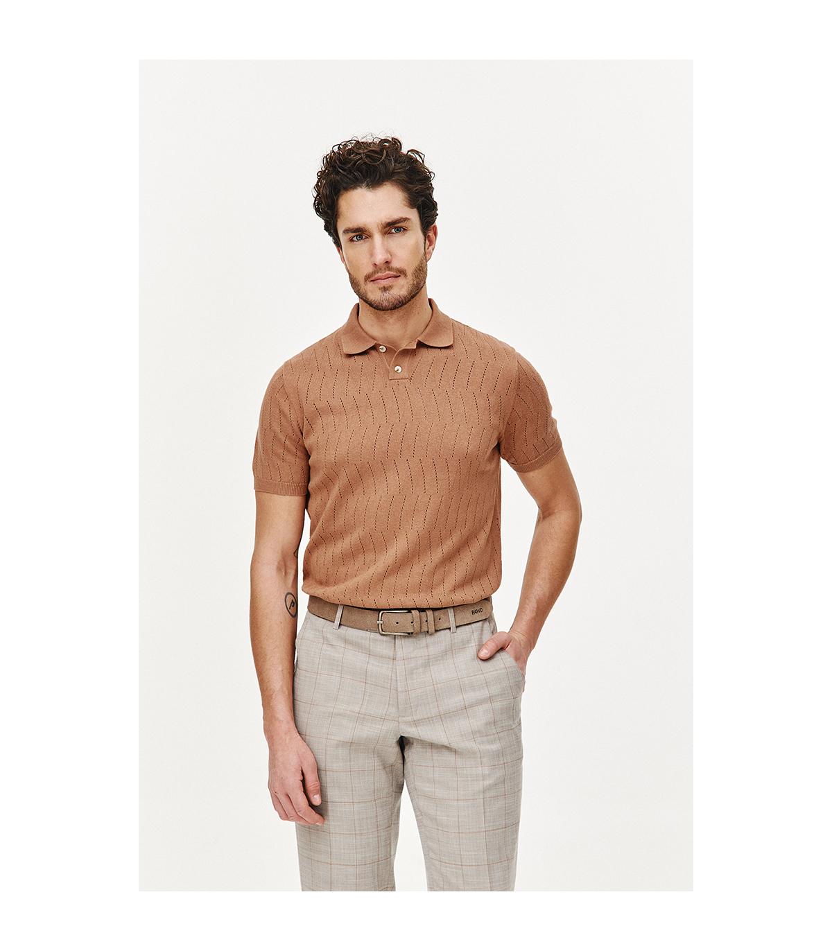 POLO DZIANINOWE HOLE CIEMNY BEŻ