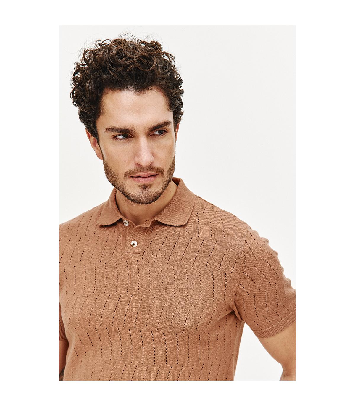 POLO DZIANINOWE HOLE CIEMNY BEŻ