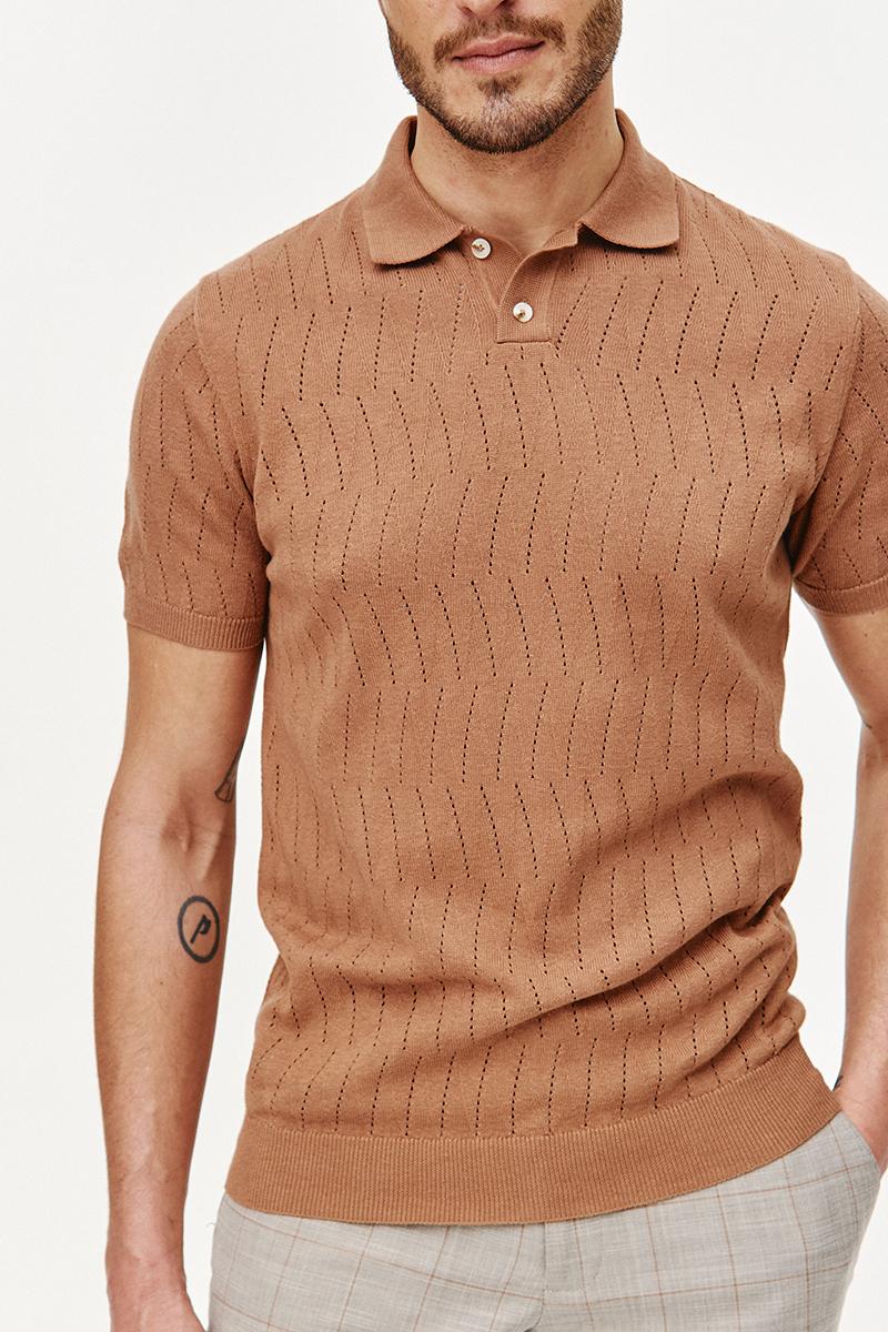 POLO DZIANINOWE HOLE CIEMNY BEŻ