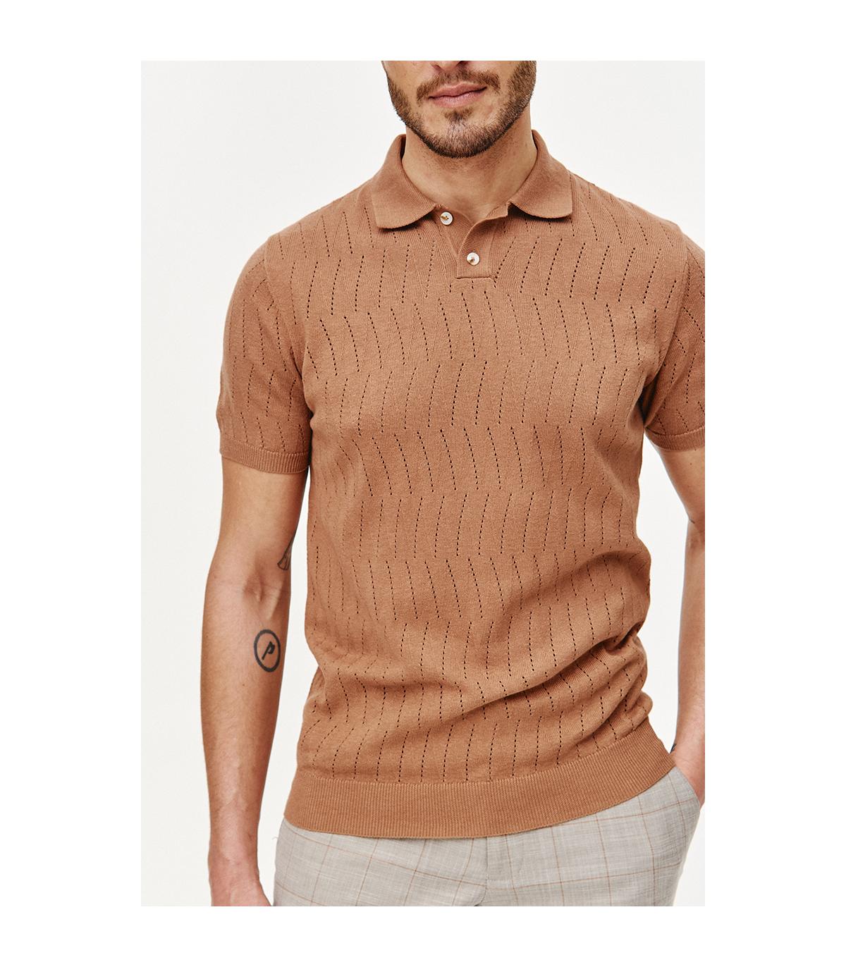 POLO DZIANINOWE HOLE CIEMNY BEŻ