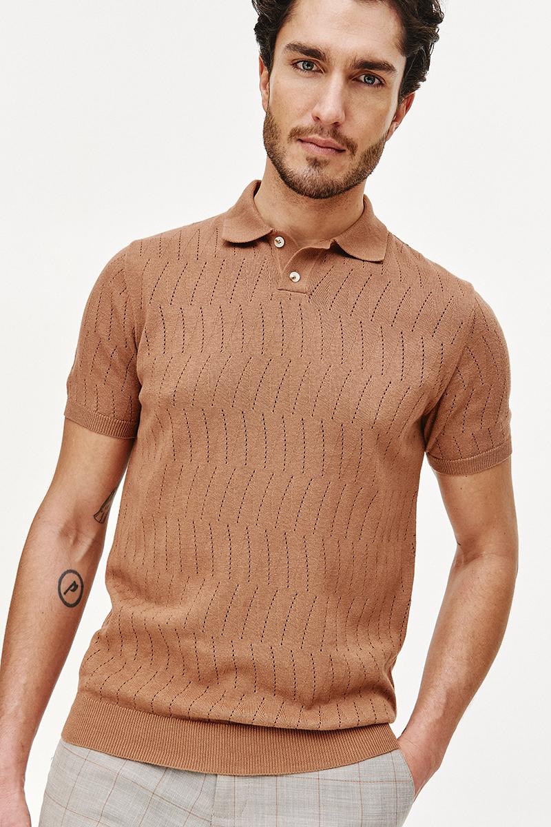 POLO DZIANINOWE HOLE CIEMNY BEŻ