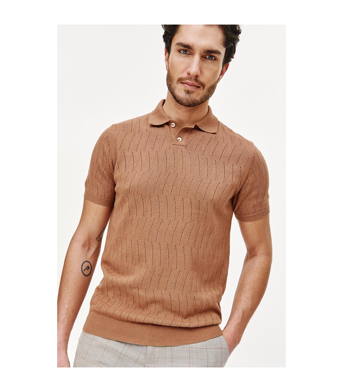 POLO DZIANINOWE HOLE CIEMNY BEŻ