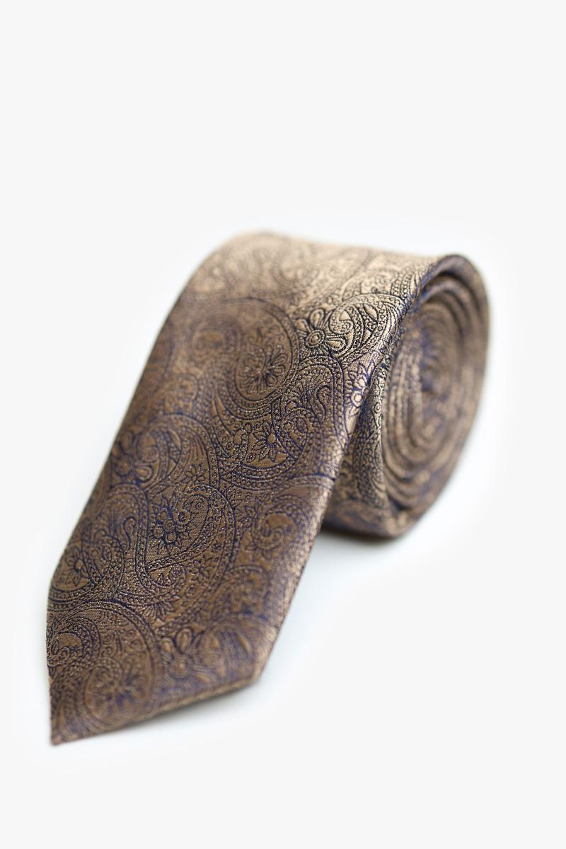 KRAWAT PRESTIGE BRĄZOWY WZORY