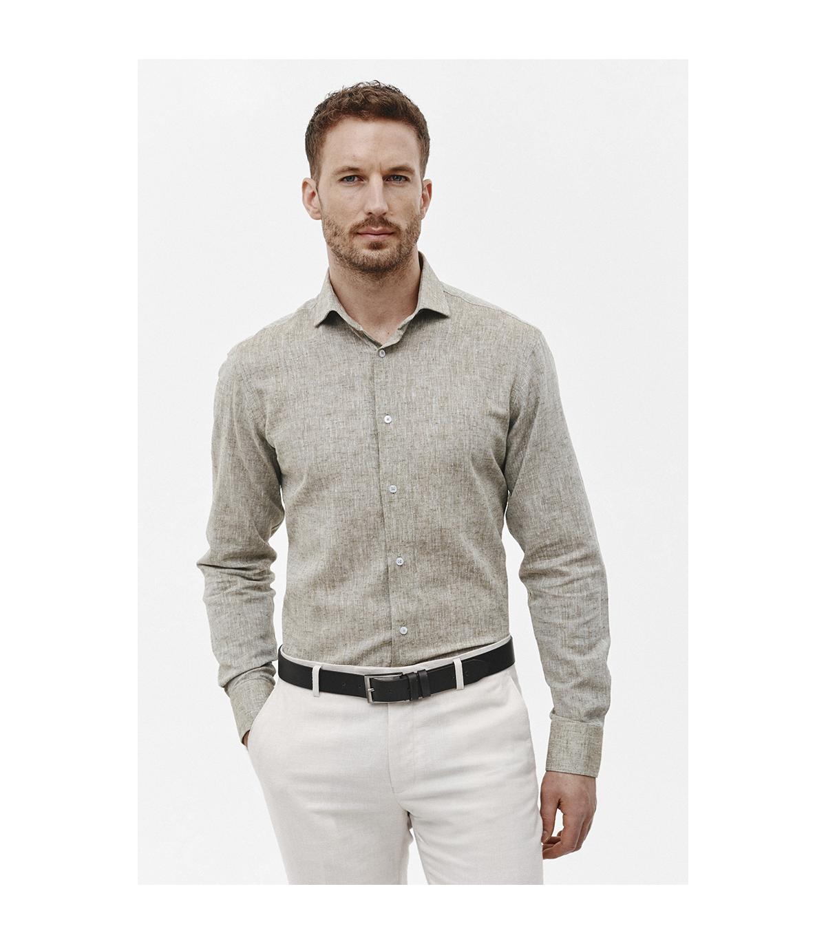 KHAKI KOSZULA MĘSKA LETO CLASSIC