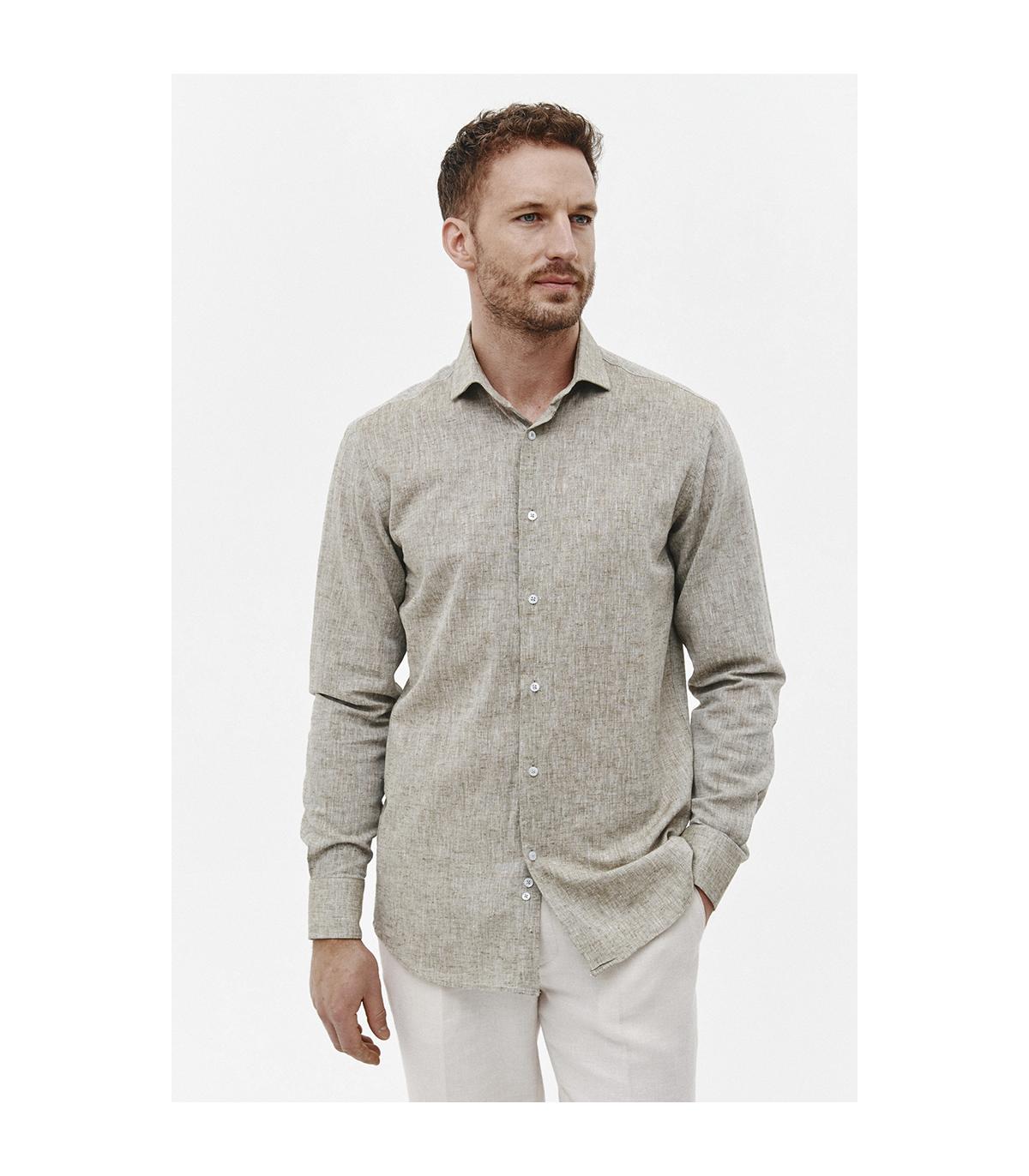 KHAKI KOSZULA MĘSKA LETO SLIM