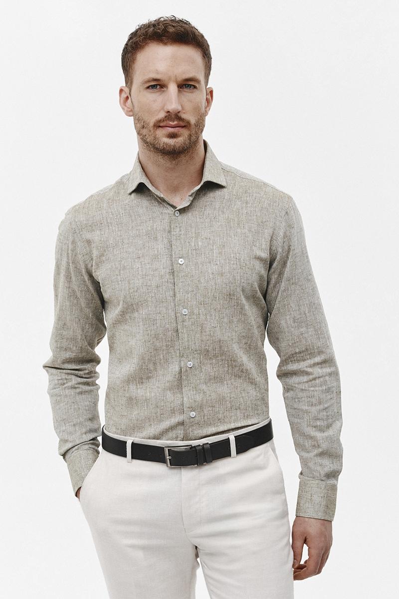 KHAKI KOSZULA MĘSKA LETO SLIM