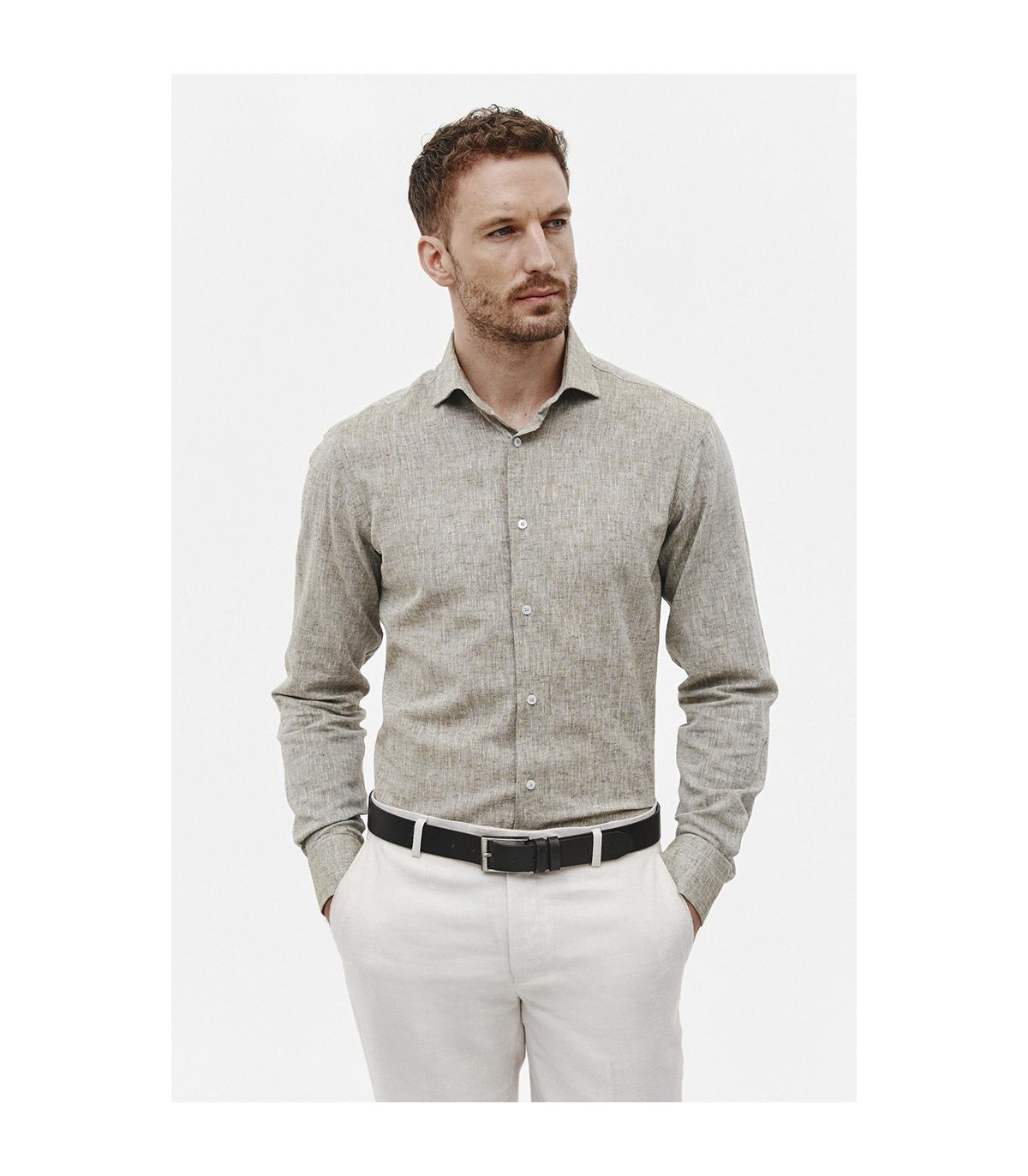 KHAKI KOSZULA MĘSKA LETO SLIM