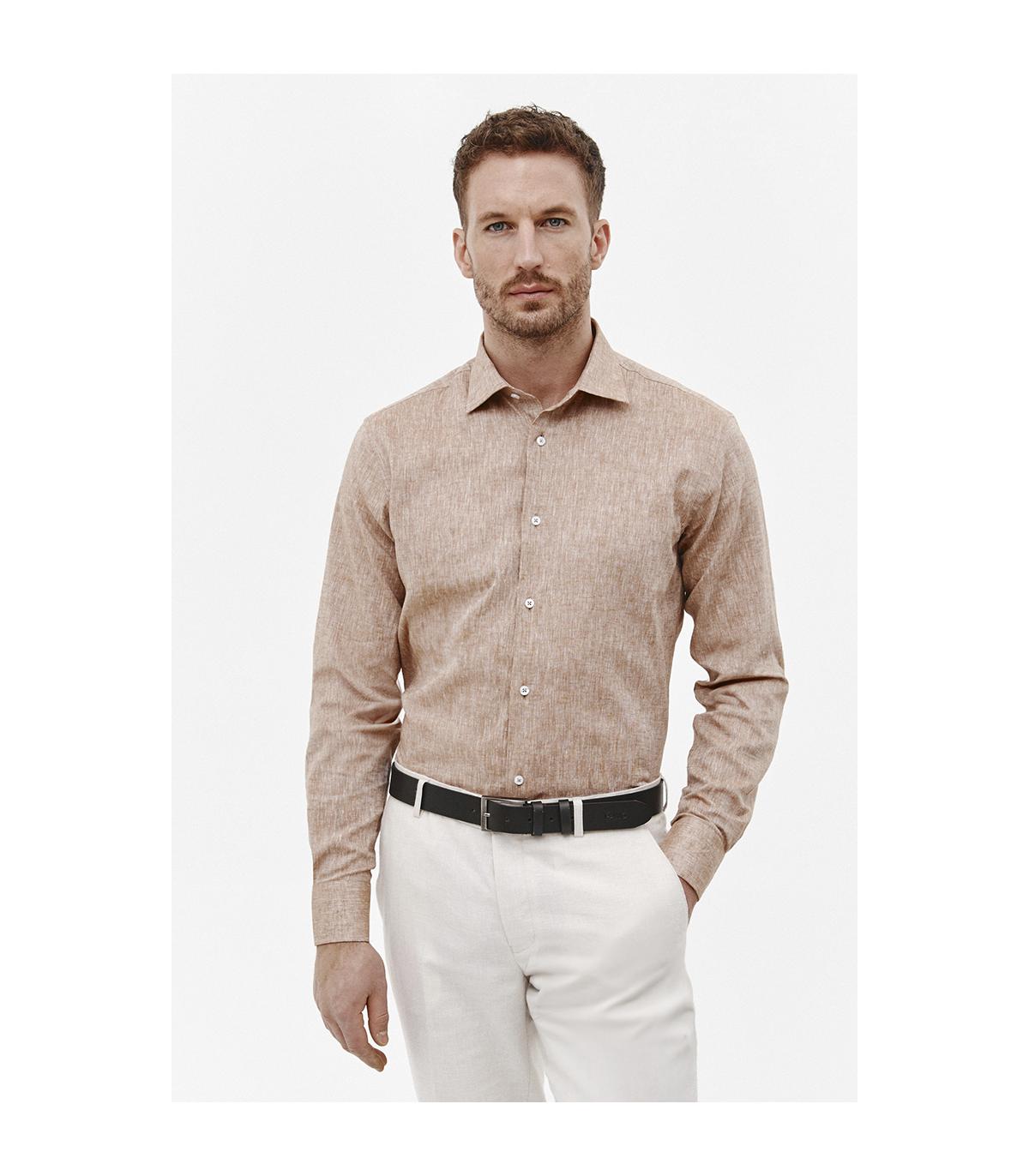 BEŻOWA KOSZULA MĘSKA BERS CLASSIC