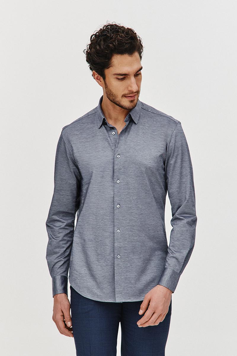 CIEMNONIEBIESKA KOSZULA DZIANINOWA MĘSKA COMFO