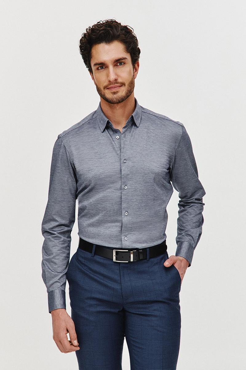 CIEMNONIEBIESKA KOSZULA DZIANINOWA MĘSKA COMFO