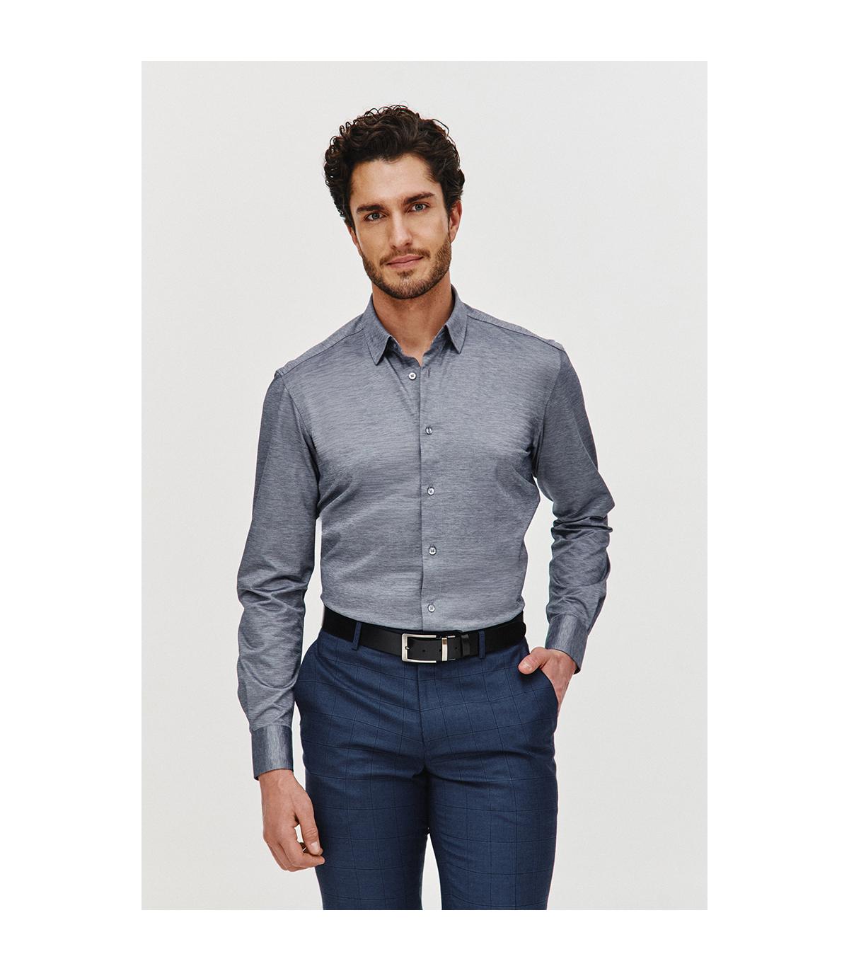 CIEMNONIEBIESKA KOSZULA DZIANINOWA MĘSKA COMFO