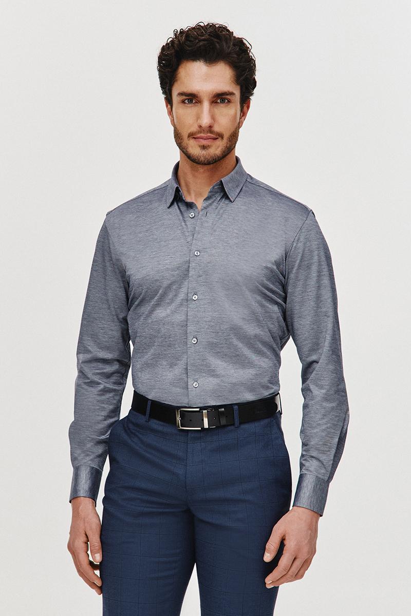 CIEMNONIEBIESKA KOSZULA DZIANINOWA MĘSKA COMFO