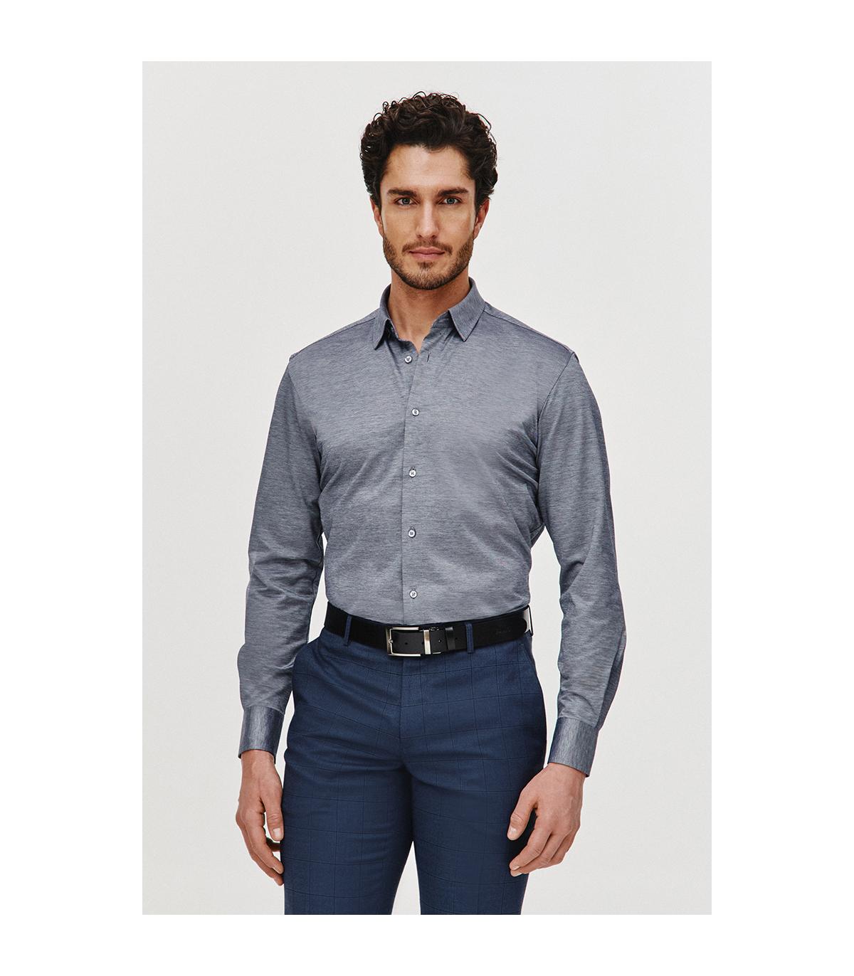 CIEMNONIEBIESKA KOSZULA DZIANINOWA MĘSKA COMFO