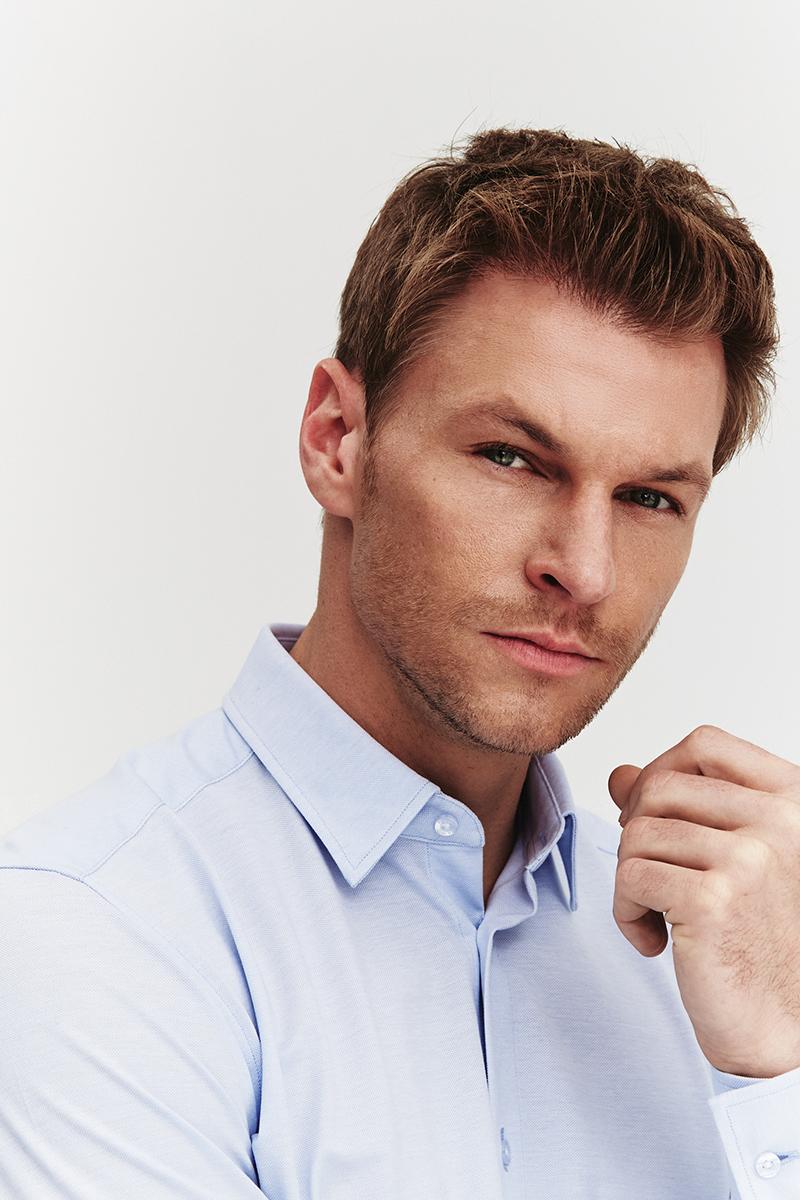 BŁĘKITNA  KOSZULA DZIANINOWA MĘSKA COMFORT