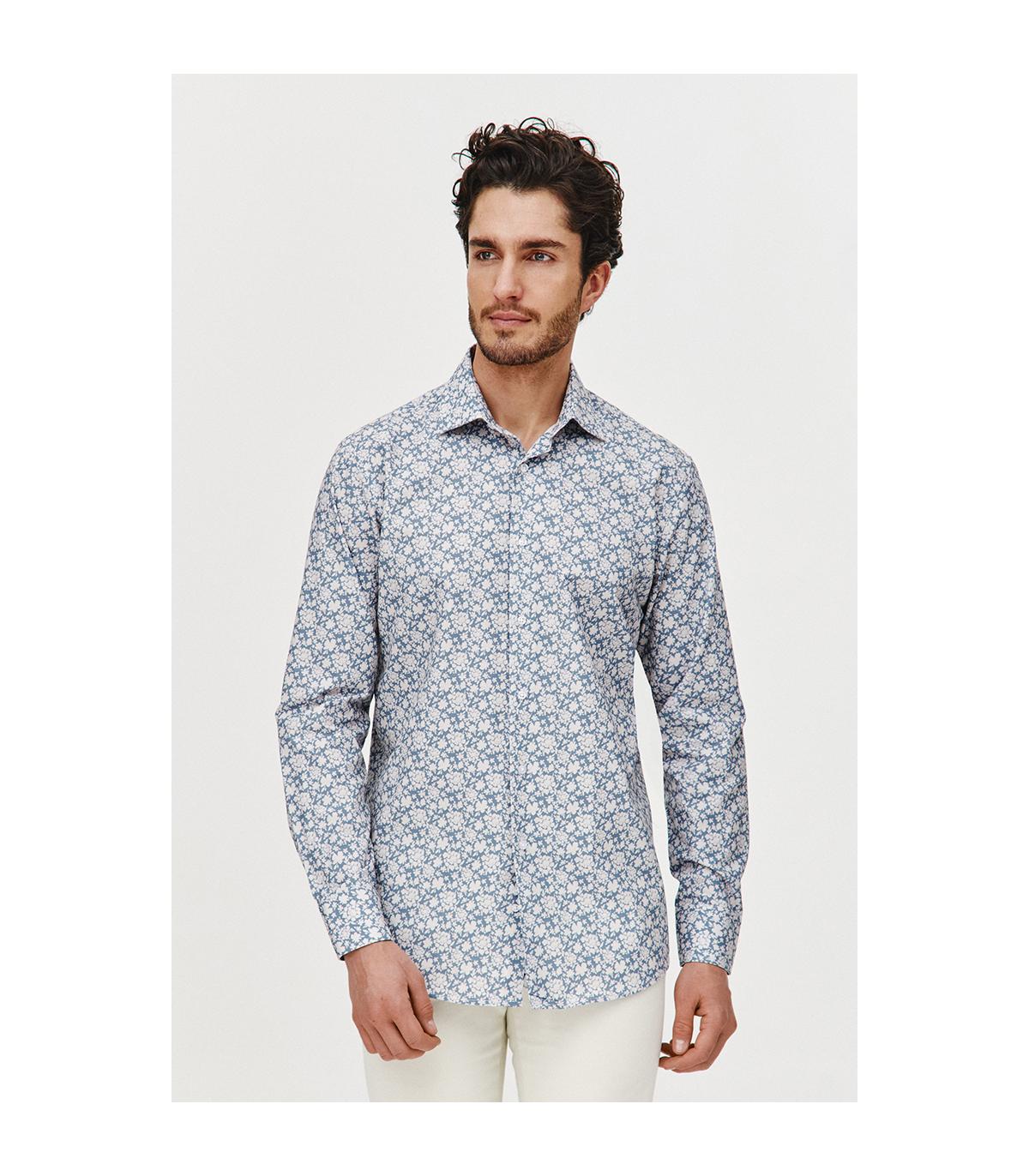 BŁĘKITNA KOSZULA MĘSKA FLOS SLIM