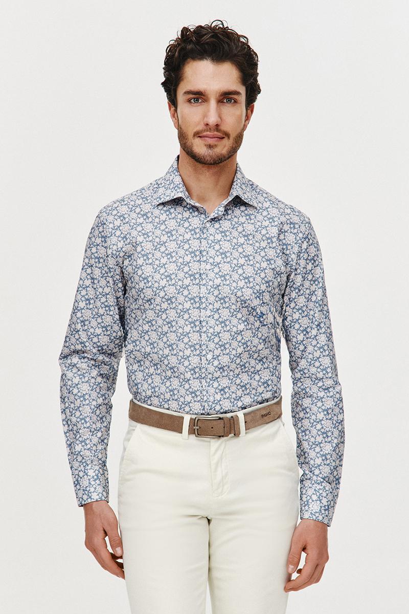 BŁĘKITNA KOSZULA MĘSKA FLOS SLIM