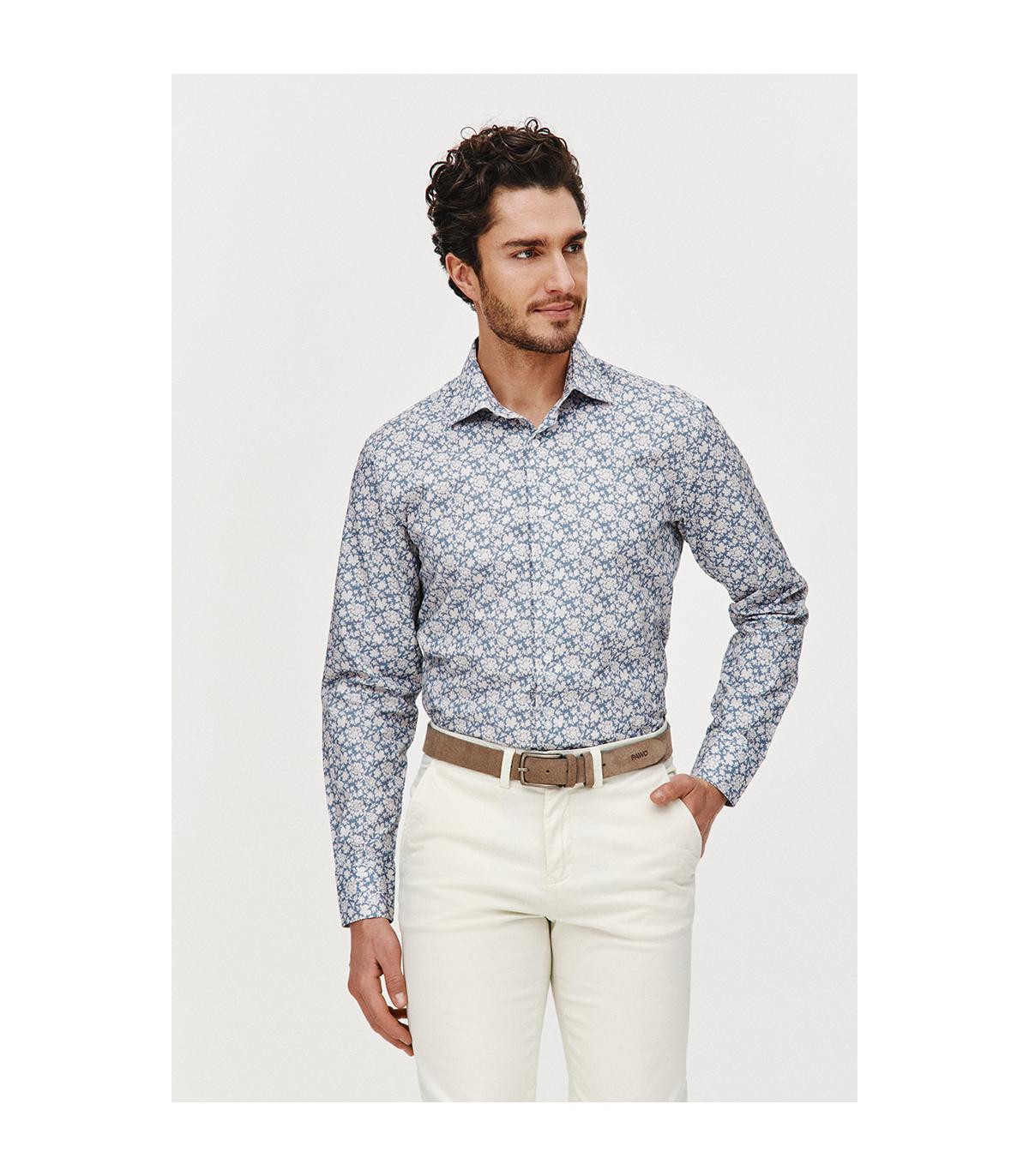 BŁĘKITNA KOSZULA MĘSKA FLOS SLIM