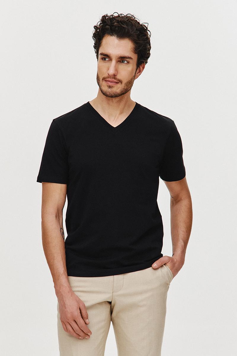 CZARNY T-SHIRT MĘSKI BASIC V-NECK