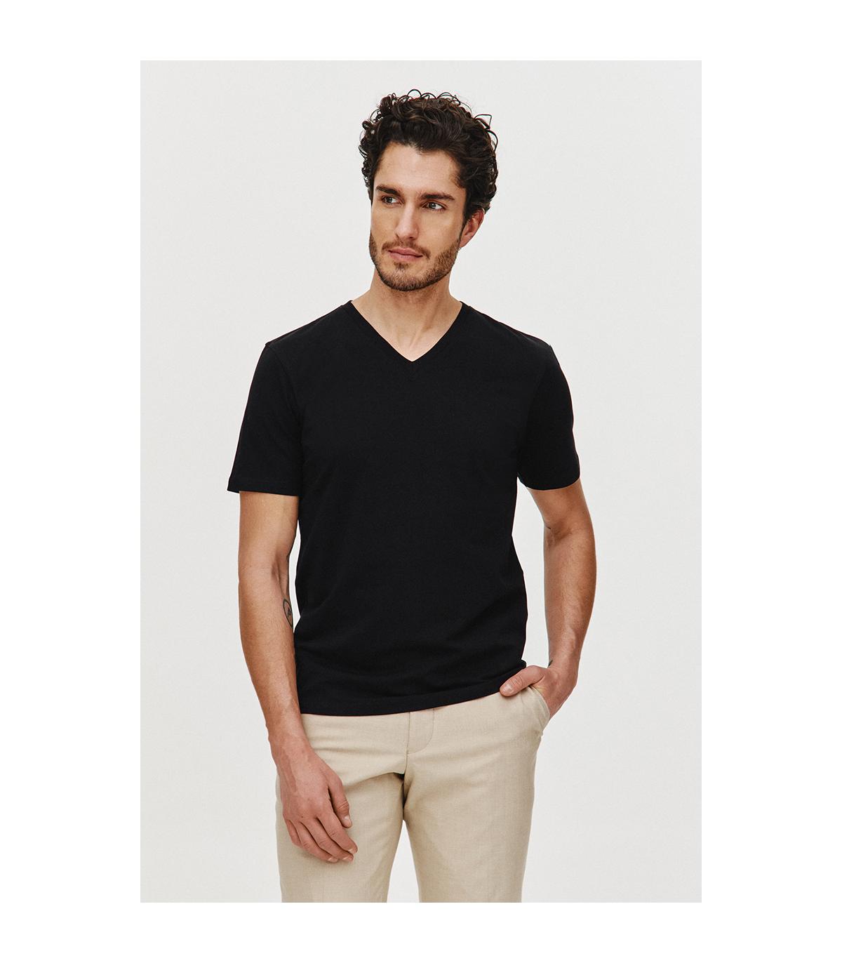 CZARNY T-SHIRT MĘSKI BASIC V-NECK