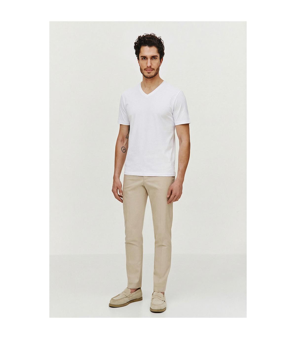 BIAŁY T-SHIRT MĘSKI BASIC V-NECK