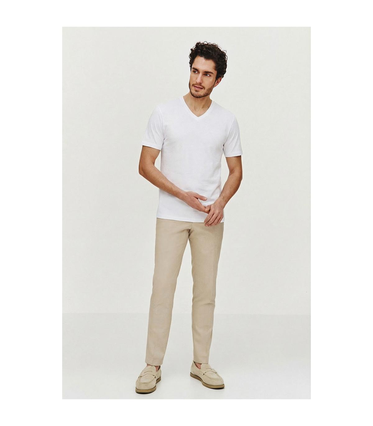 BIAŁY T-SHIRT MĘSKI BASIC V-NECK