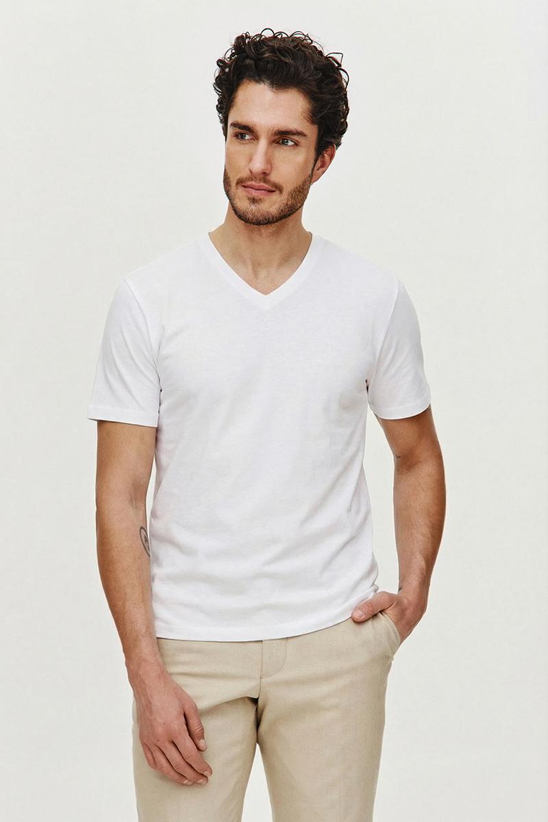 BIAŁY T-SHIRT MĘSKI BASIC V-NECK