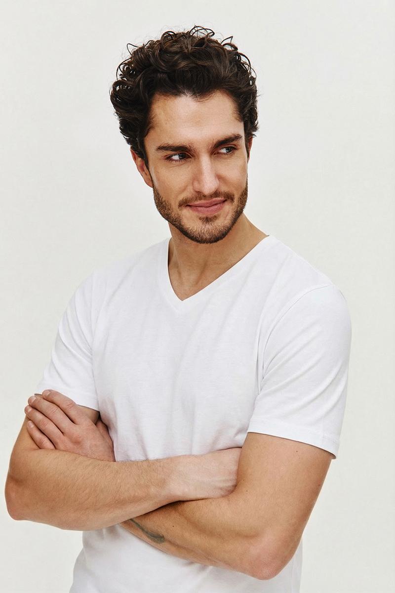 BIAŁY T-SHIRT MĘSKI BASIC V-NECK