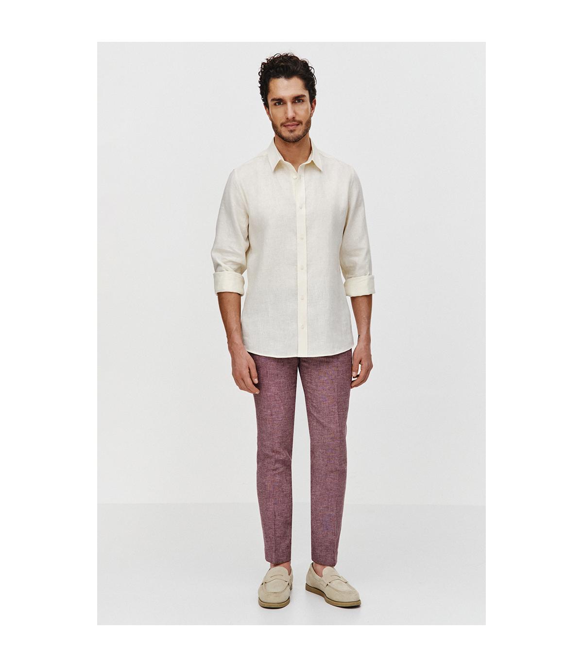 KREMOWA KOSZULA 100% LEN LINO