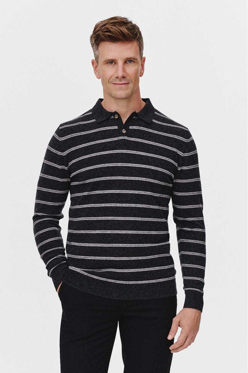GRAFITOWY SWETER POLO LERO Z PASKAMI