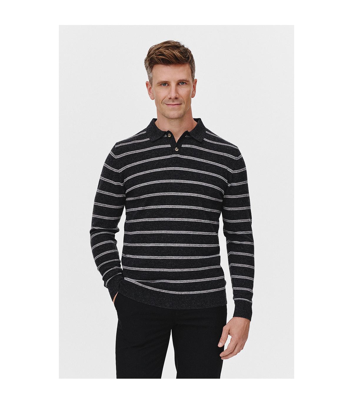 GRAFITOWY SWETER POLO LERO Z PASKAMI