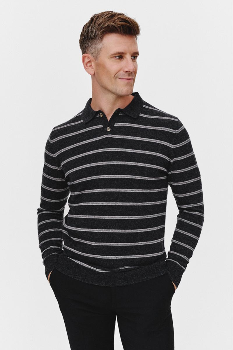 GRAFITOWY SWETER POLO LERO Z PASKAMI