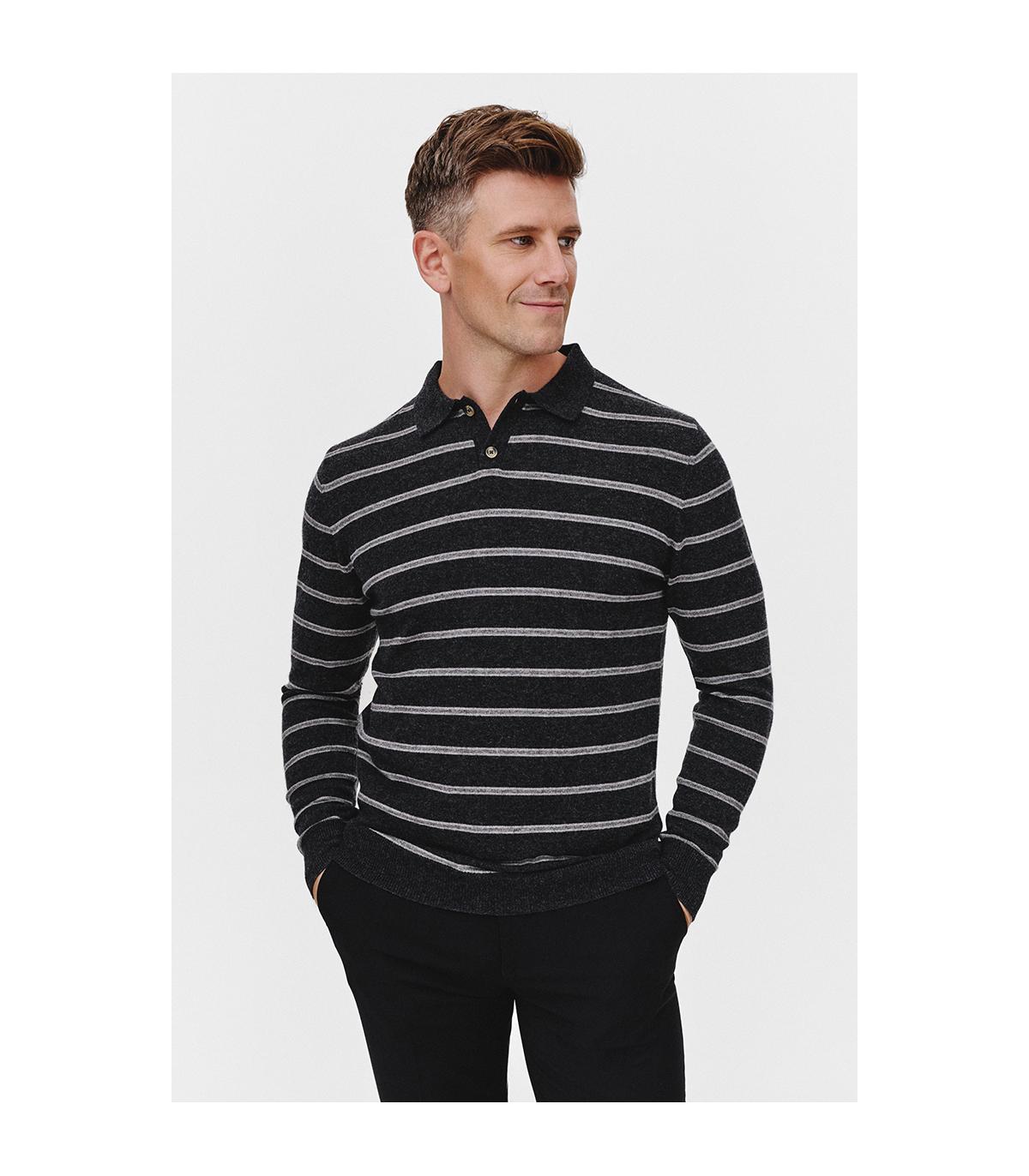 GRAFITOWY SWETER POLO LERO Z PASKAMI