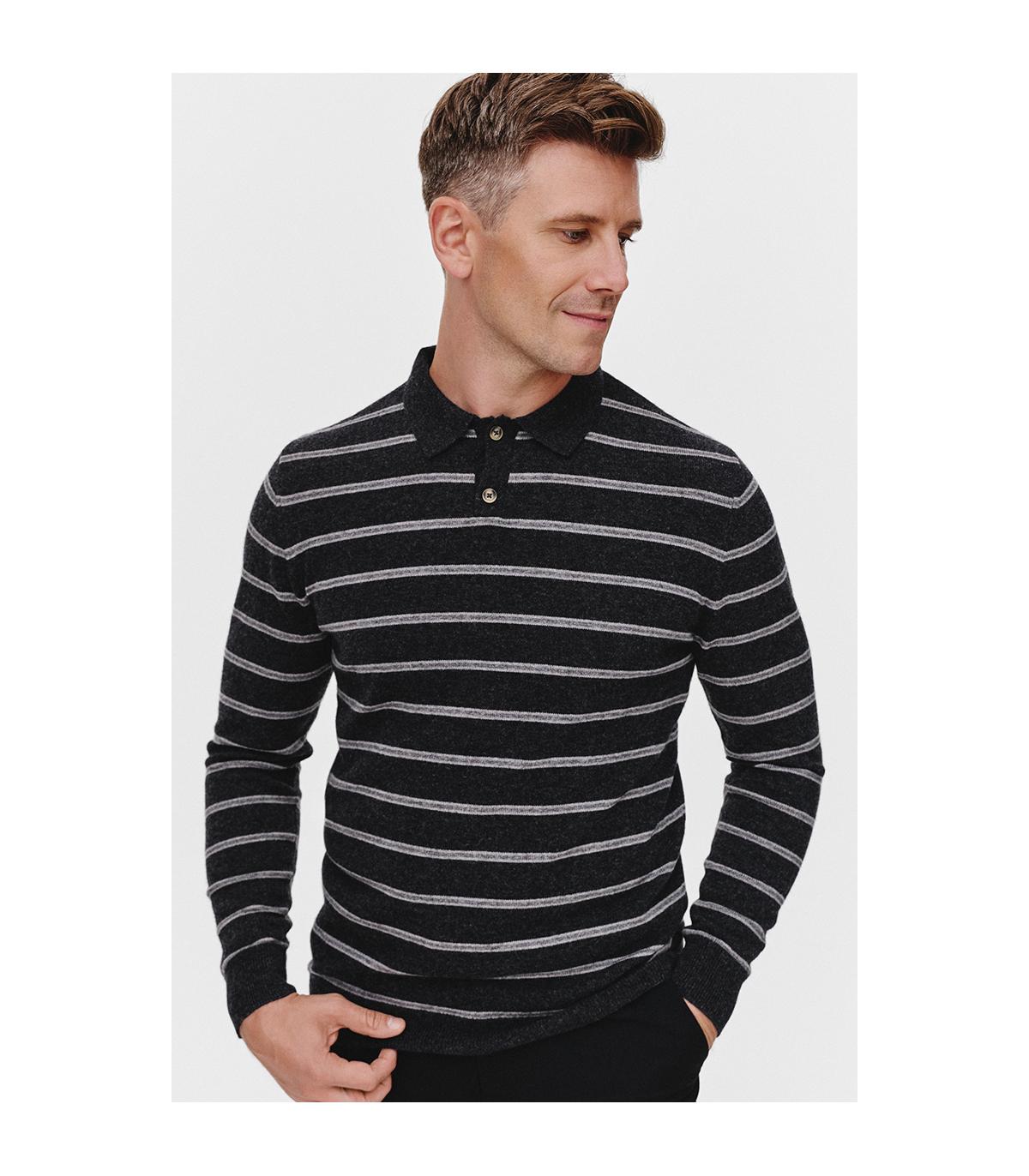 GRAFITOWY SWETER POLO LERO Z PASKAMI
