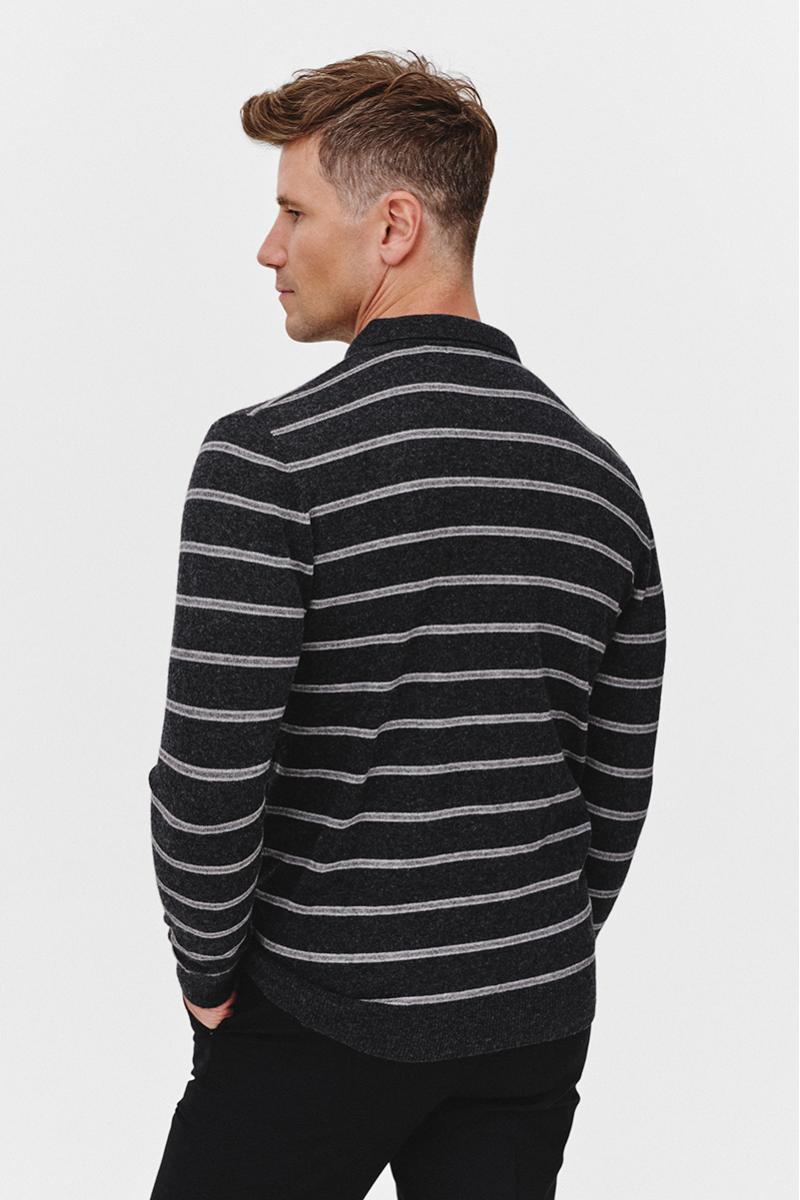 GRAFITOWY SWETER POLO LERO Z PASKAMI
