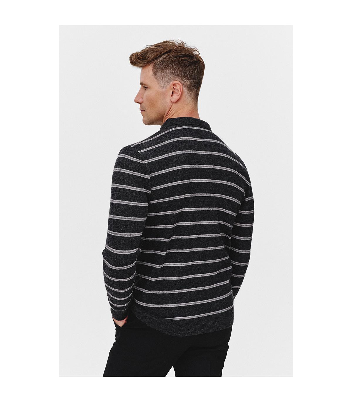GRAFITOWY SWETER POLO LERO Z PASKAMI