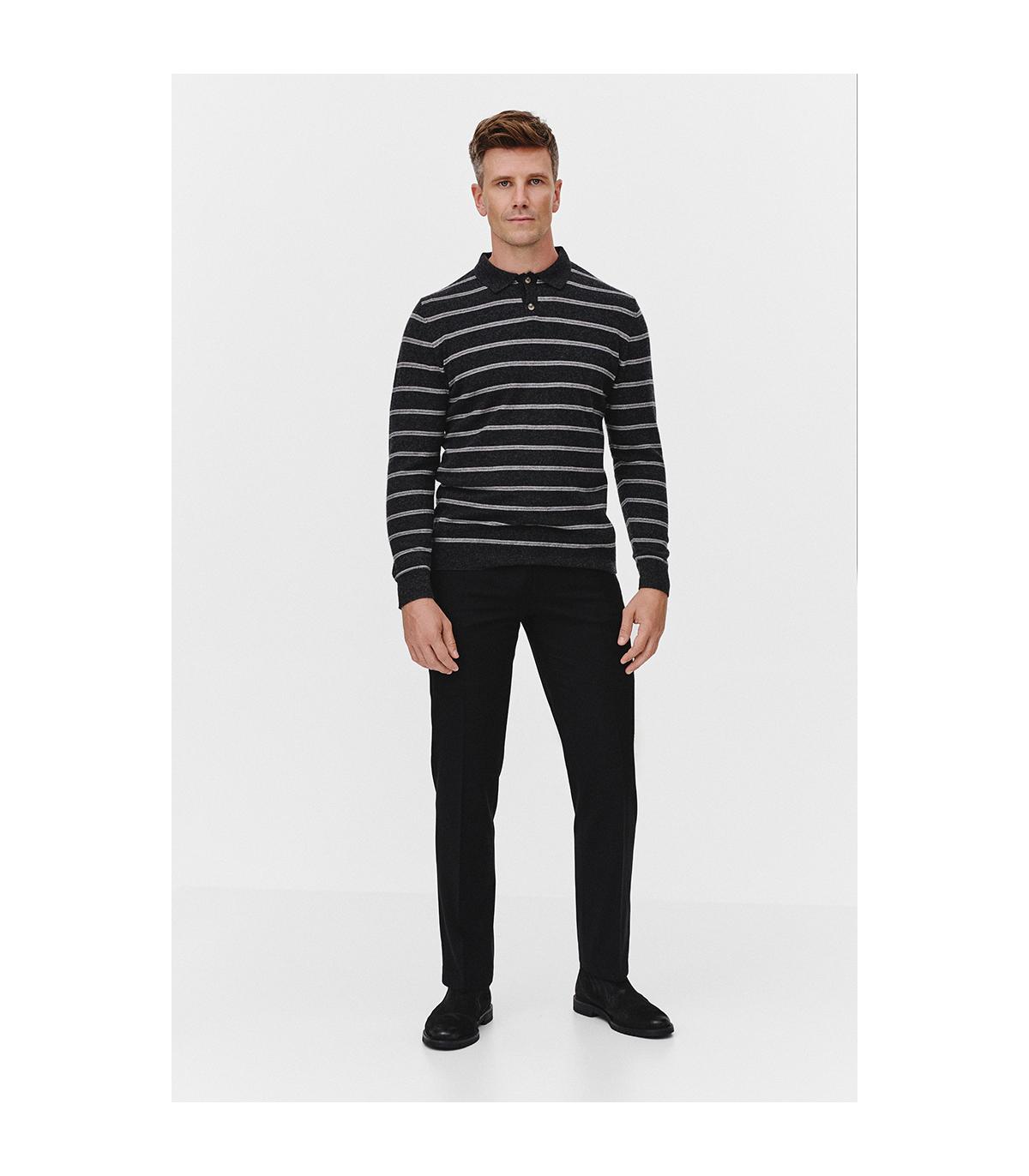 GRAFITOWY SWETER POLO LERO Z PASKAMI