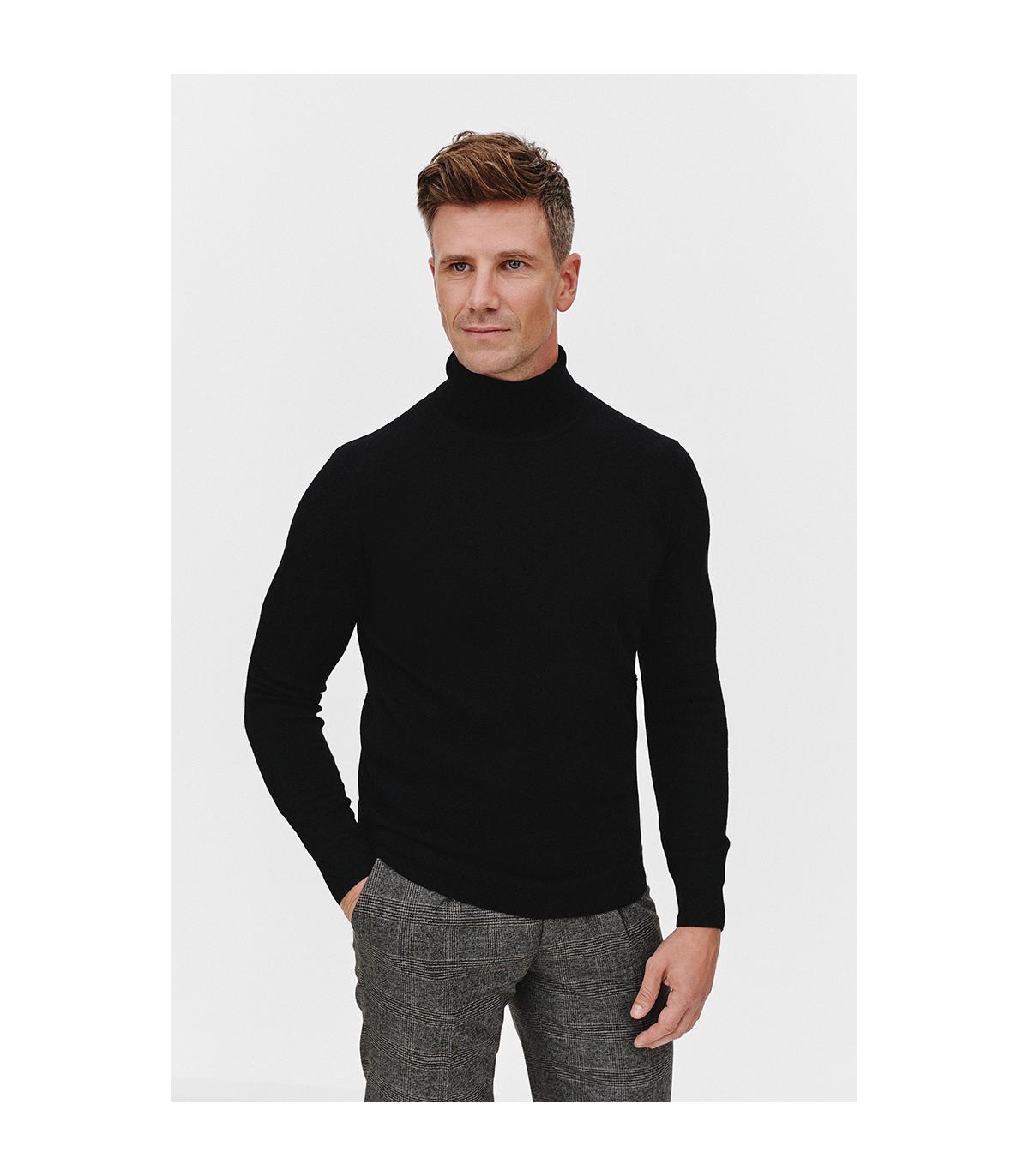 CZARNY GOLF 100% WEŁNA MERINO ROFO