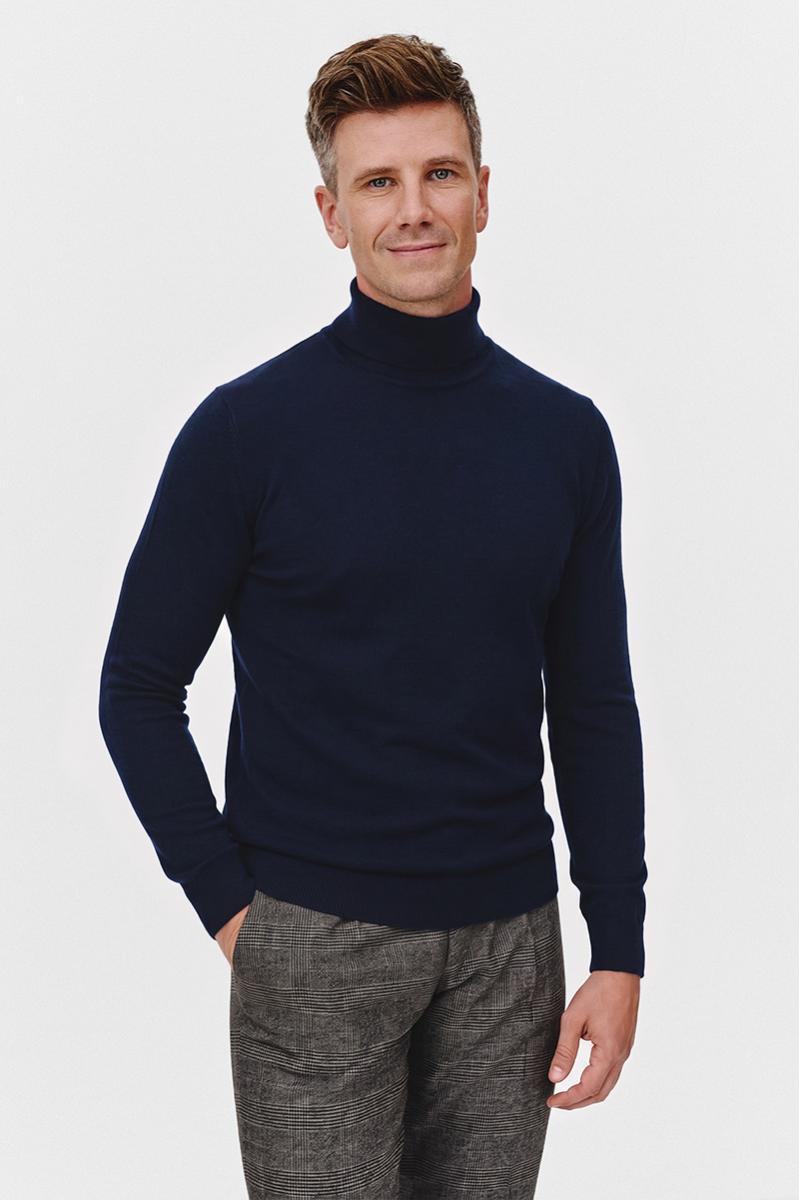 GRANATOWY GOLF 100% WEŁNA MERINO ROFO