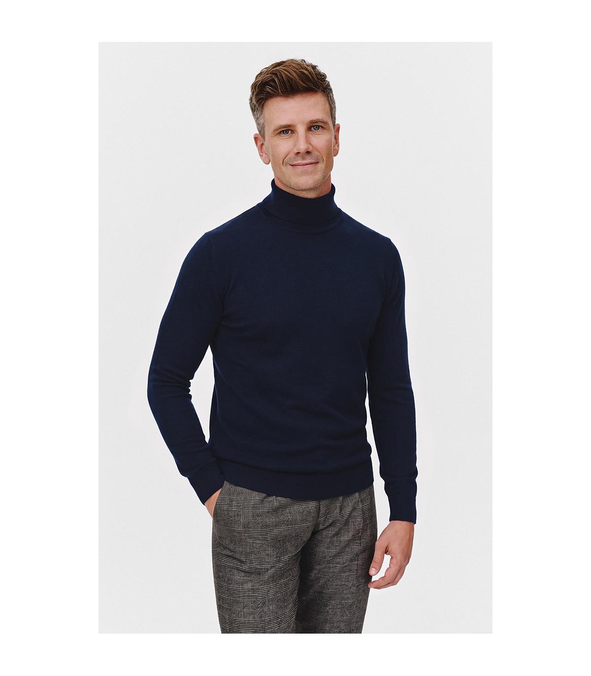 GRANATOWY GOLF 100% WEŁNA MERINO ROFO